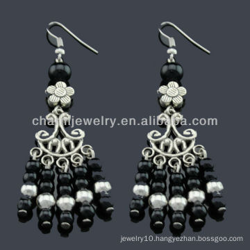 Hand Polish antique silver fashion Earrings Vners Black stones SE-012